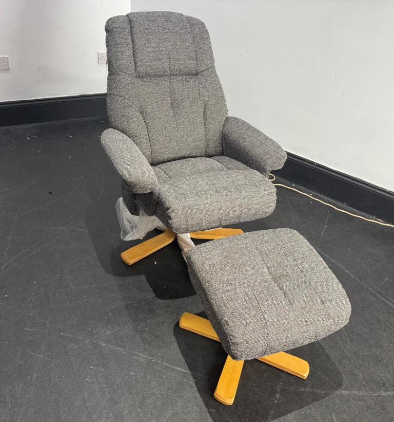 DFS Capri Grey Swivel Recliner Chair & Footstool  New  £250 Free Local Delivery