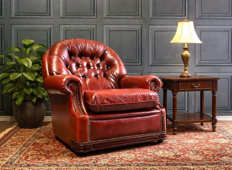 Vintage Moroccan Red Leather Chesterfield Button Stud Club Chair Armchair