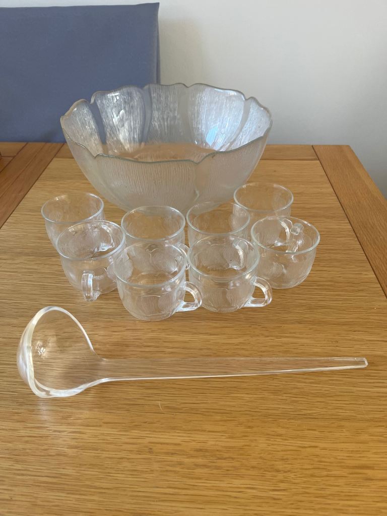 Glass Punch Bowl & Cups