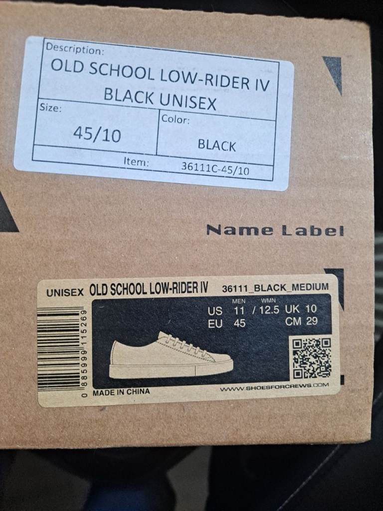 Brand new ShoesForCrews Old School Low-Rider IV Trainers, UK Size 10, New