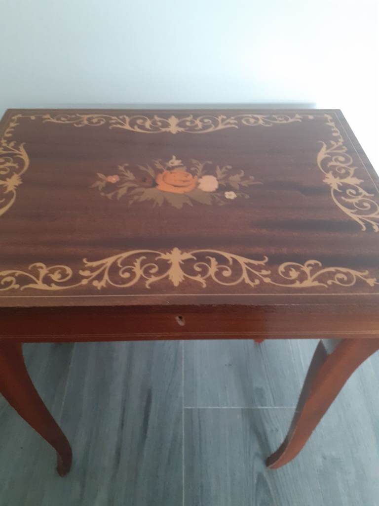 Vintage Italian Sorrento Inlaid Wood Musical Side Table – Handmade Marquetry