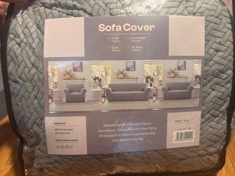 New Grey Sofa Cover - 2 Seater, Polyester Blend
