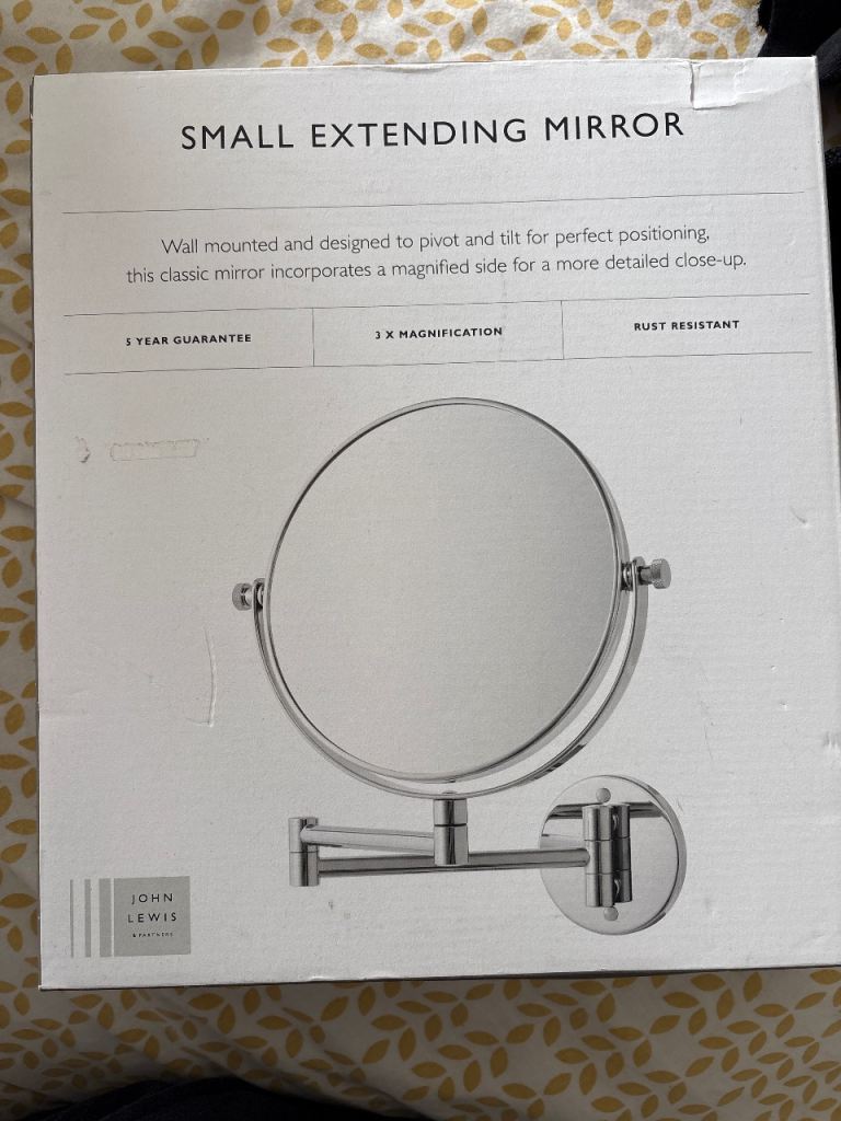 John Lewis Small Extending Mirror - Brand New, Wall Mounted, 3x Magnification