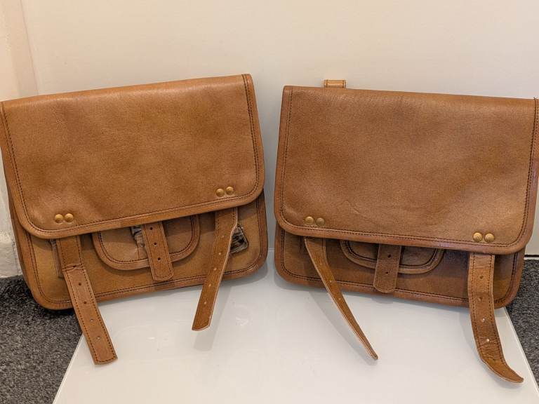 Motorcycle / Bike Side Pouch Brown Leather Side bag, Saddlebags Saddle Panniers 2 Bag