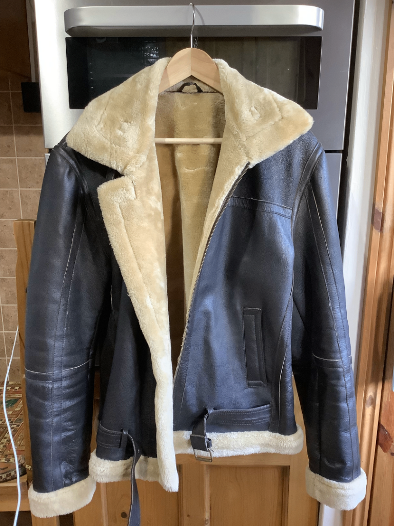 Brand New LEATHERICK Genuine Goatskin Leather Aviator Bomber Flying Fur Jacket L/42