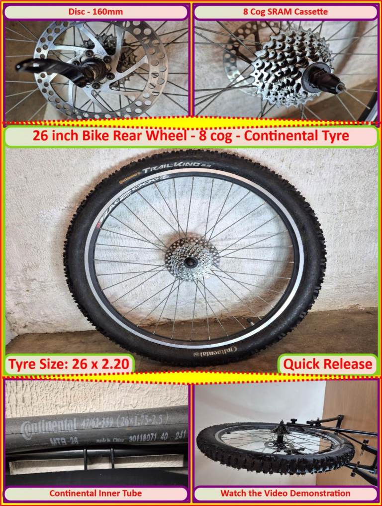 26 inch rear Wheel - 8 cog - Continental Tyre