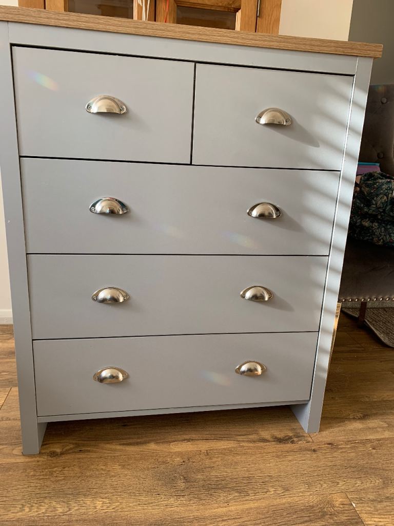 Grey Chest of Drawers with Oak Top – Good Condition