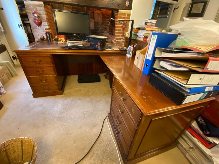 L-shaped wooden repro desk with drawers and shelves | in Diss, Norfolk ...