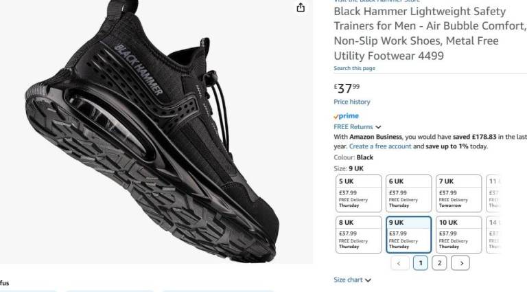 Black Hammer Lightweight Safety Trainers – Brand New – £20