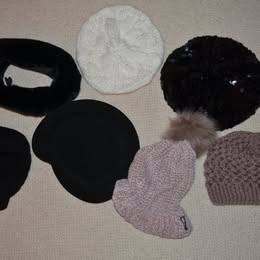 X7 AS LADIES WARM HATS FRENCH beret hats one glittering, wool etc mostly unworn