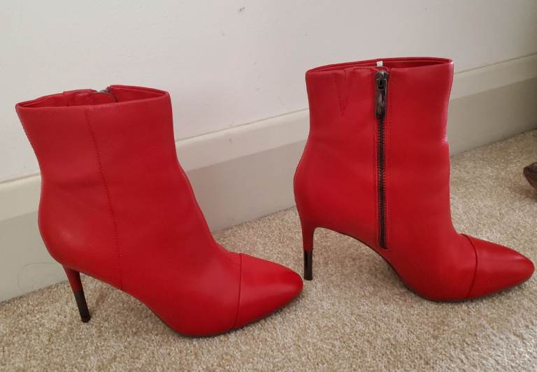 Stylish Red Heeled Ankle Boots – Good Condition