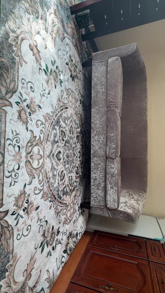 3 seater grey crushed velvet sofa