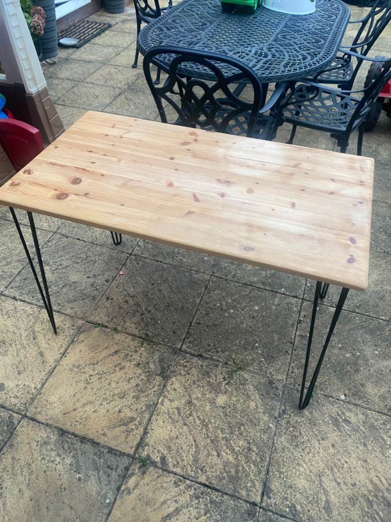 Wooden Desk (Black Metal Hairpin Legs)