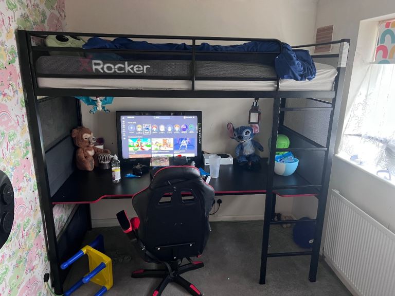 Rocker Metal High Sleeper Bed with Desk – Good Condition