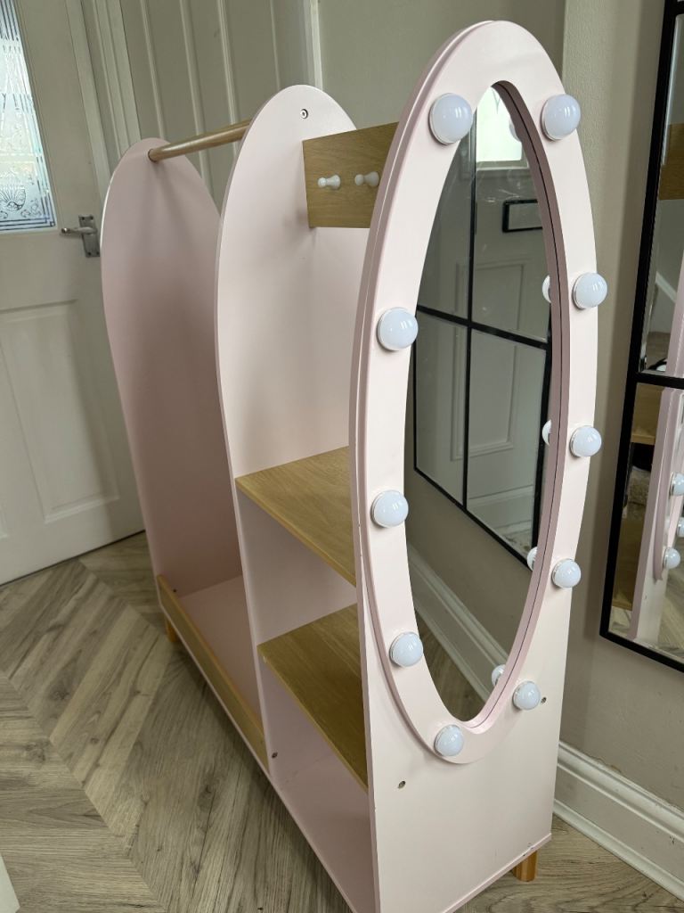 Wooden Dress-Up Rack with Light-Up Mirror