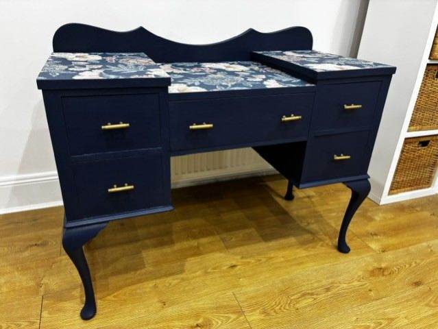 Hand-Painted Blue Dressing Table with Gold-Leaf Coloured Handles & Floral  Design | in Erith, London | Gumtree