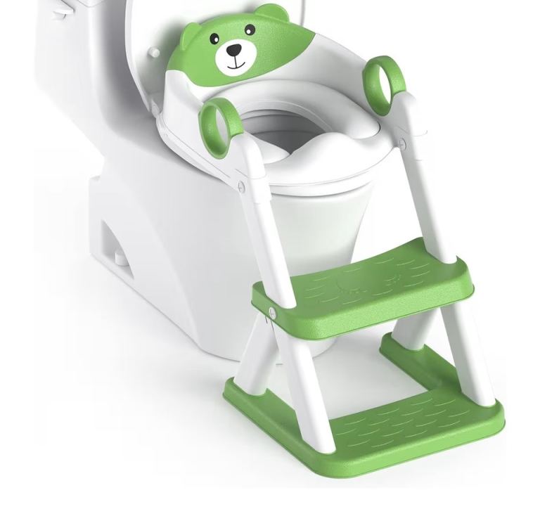 Kids Toilet Training Seat with Step Stool – Green & White