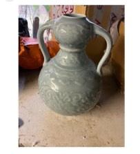 Antique Chinese Green  Double-Gourd Vase,With Handles