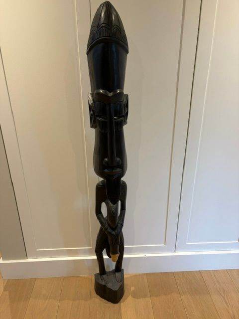 Large Hand-Carved Black Wooden African Sculpture, Approx. 152cm Tall