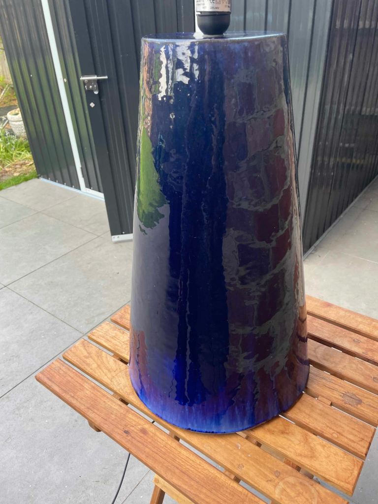 Oversized glazed blue ceramic lamp base (no lampshade) 