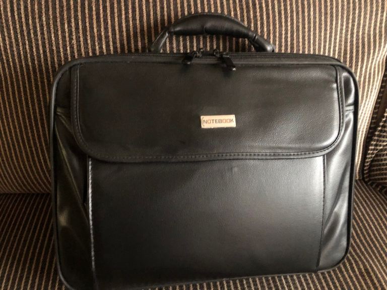 Black Leather Notebook Laptop Bag – Good Condition