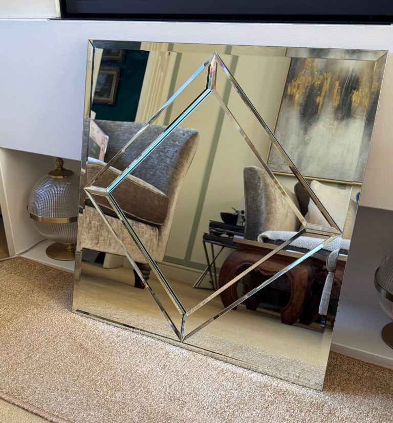 Decorative Square Mirror with Diamond Design – Good Condition
