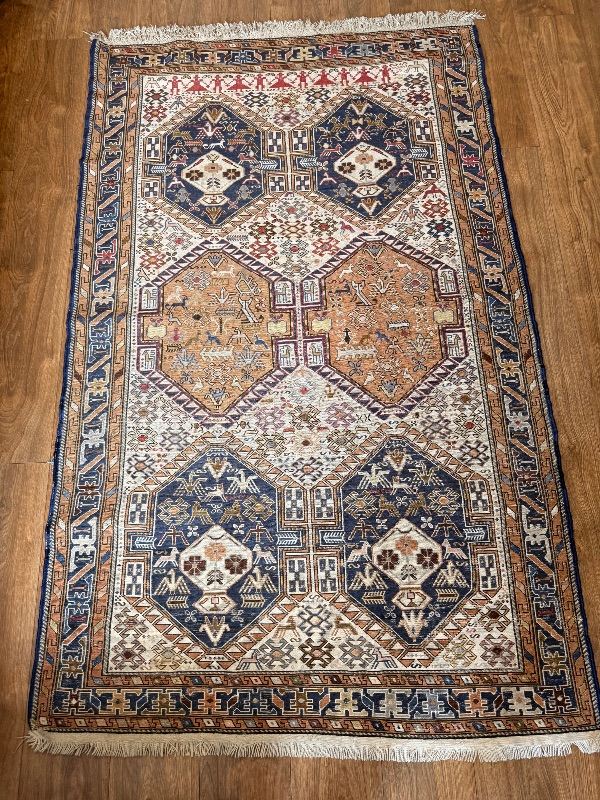 Handmade Geometric Tribal Soumak Wool Rug– Shirvan Style