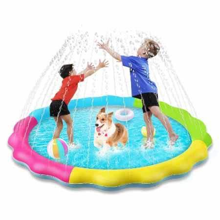 170cm Dog Paddling Pool & Sprinkler Splash Pad - Non-Slip Portable Pet Water Play Mat