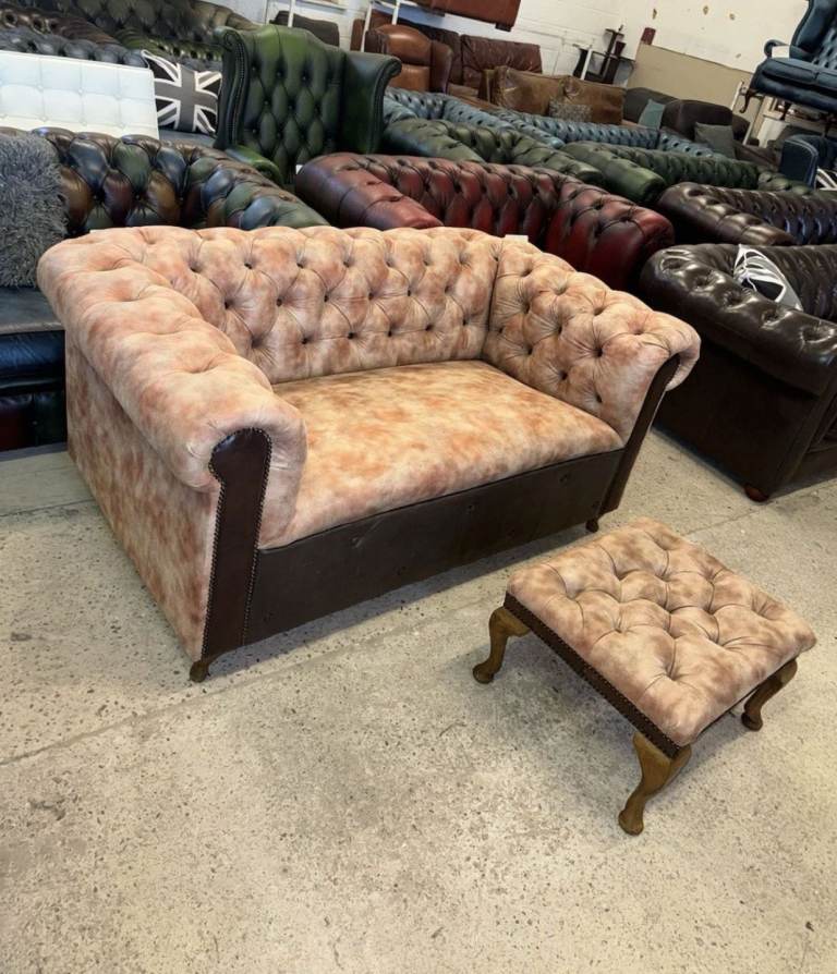 Chesterfield style sofa & footstool Deliv Poss