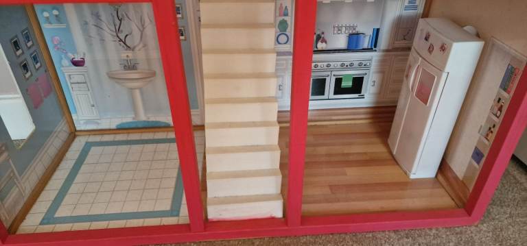 Doll house, dolls, horses and accessories 