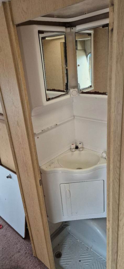 Shower corner unit / vanity unit with shower tray for camper caravan motorhome.