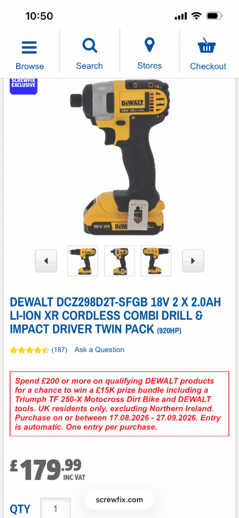 DEWALT DCZ298D2T-SFGB 18V Combi Drill & Impact Driver Twin Pack