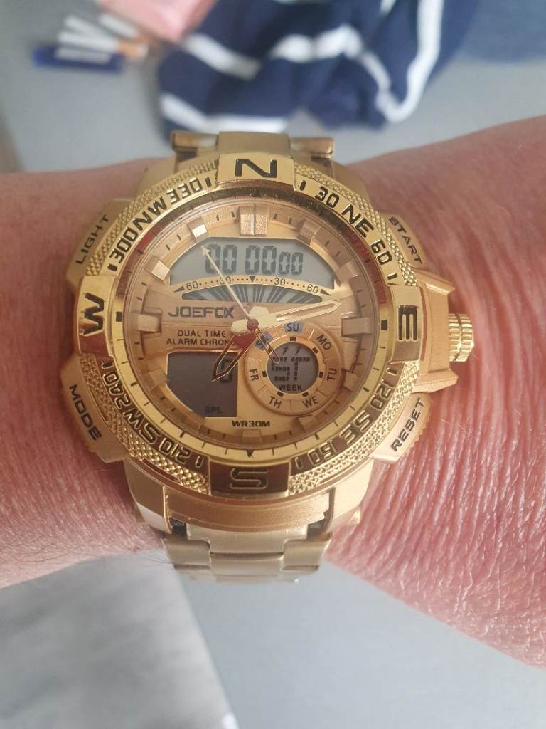 JOEFOX Gold Watch - Dual Time, Alarm, Chrono, As Good As New