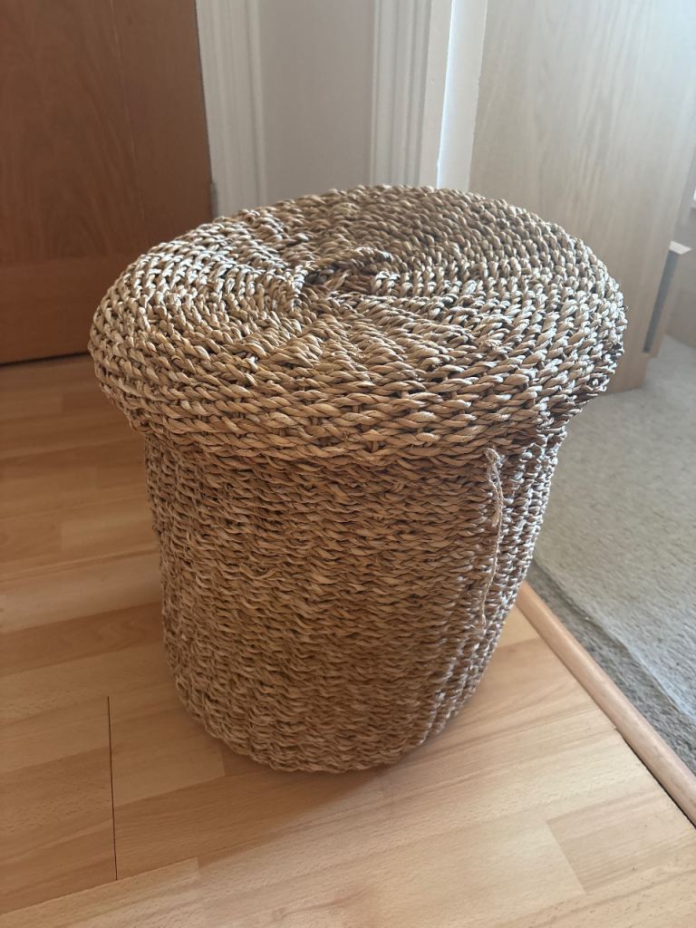 Woven Rattan Storage Basket with Lid – Good Condition