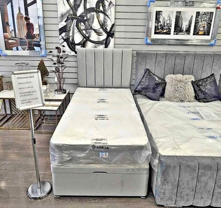 image for BED & MATTRESS !! SINGLE BED WITH MATTRESS - PANEL LINE HEADBOARD 