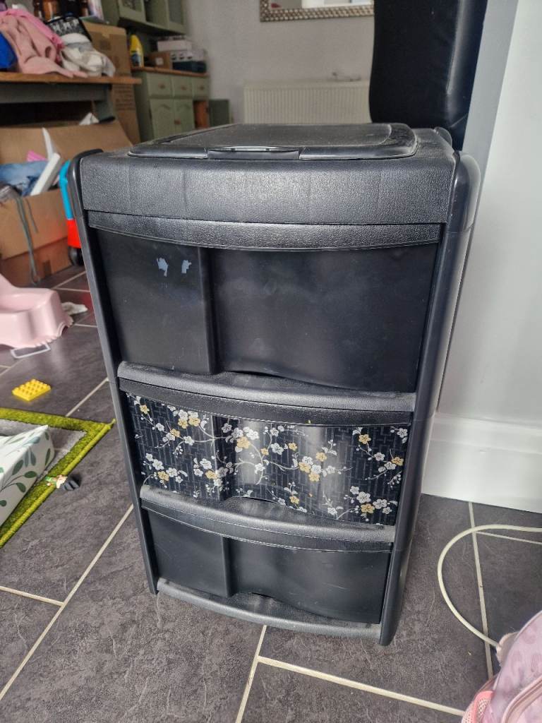 Black Plastic Storage Unit with 3 Drawers