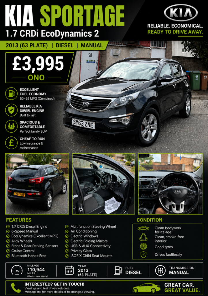 Kia, SPORTAGE, Estate, 2014, Manual, 1685 (cc), 5 doors
