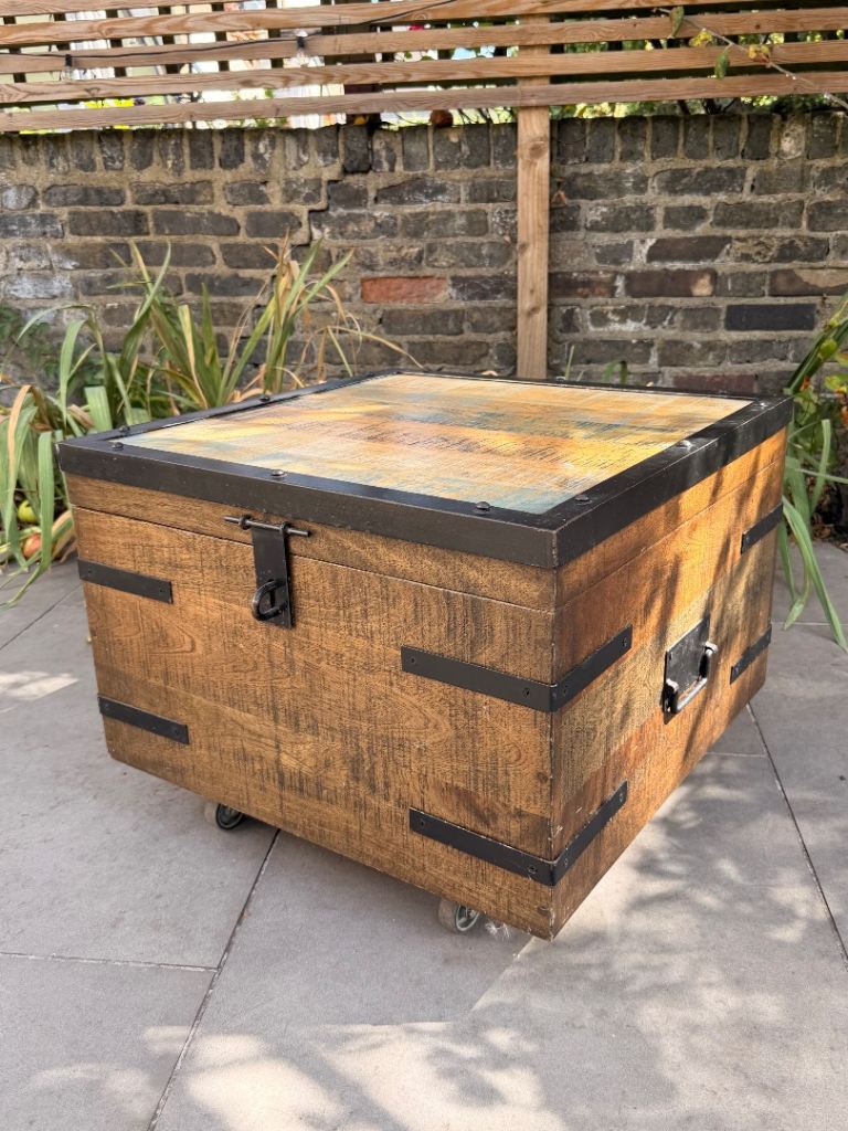 Vintage Solid Wood Industrial Storage Trunk / Coffee Table – Pub Salvage

solid wood and metal stora
