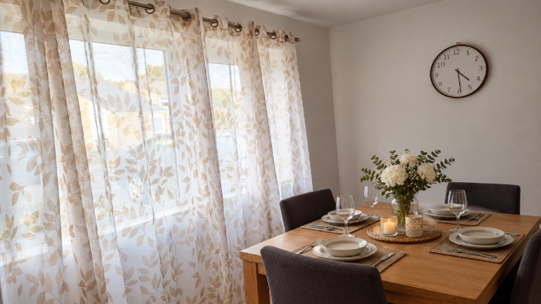 Pair of Leaf Pattern Eyelet Curtains – As new Condition
