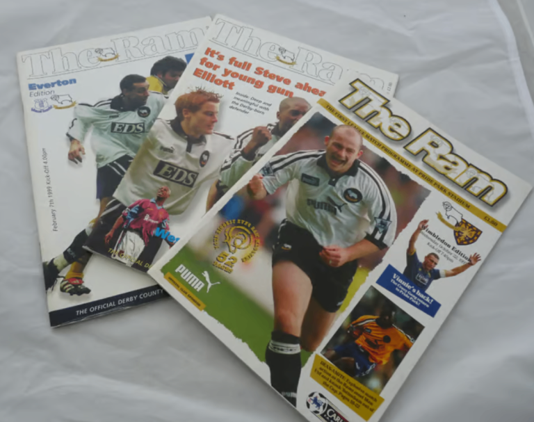 3 x Derby County Football Programmes 1997-1999 v Wimbledon, West Ham & Everton 1900s