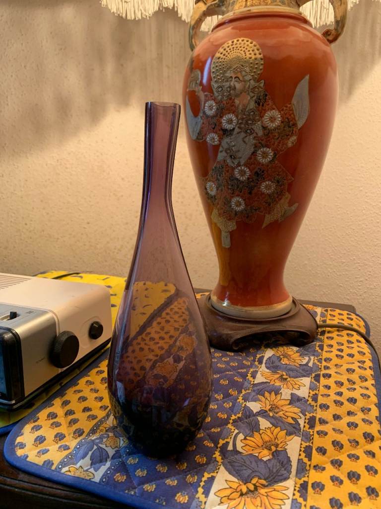 FRENCH GLASS FLOWER VASE SOLIFLORE WITH ORIGINAL SHAPE AND PURPLE COLOR -REDUCED TO £15 UNTIL 8 JULY