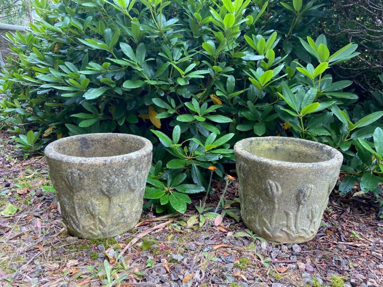 Pair of Vintage Reconstituted Stone Garden Planters – Fair Condition