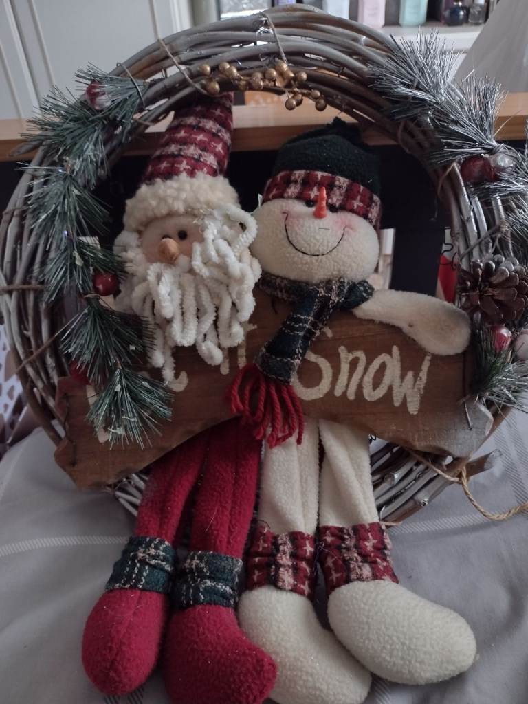 Christmas Santa and Snowman Wreath Decoration