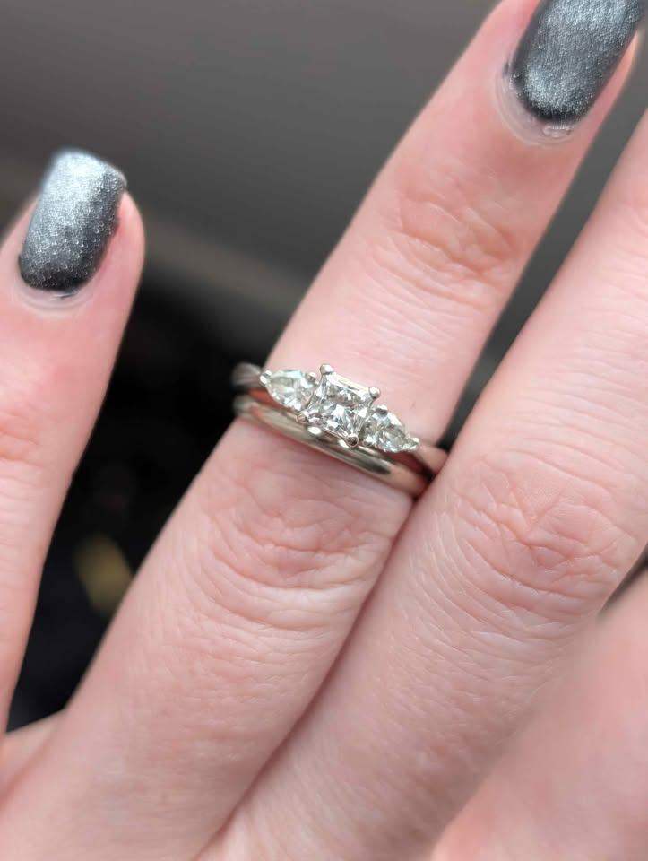 14k White Gold .5ct Princess Cut Engagement Ring w/14k White Gold Wedding Band Size L