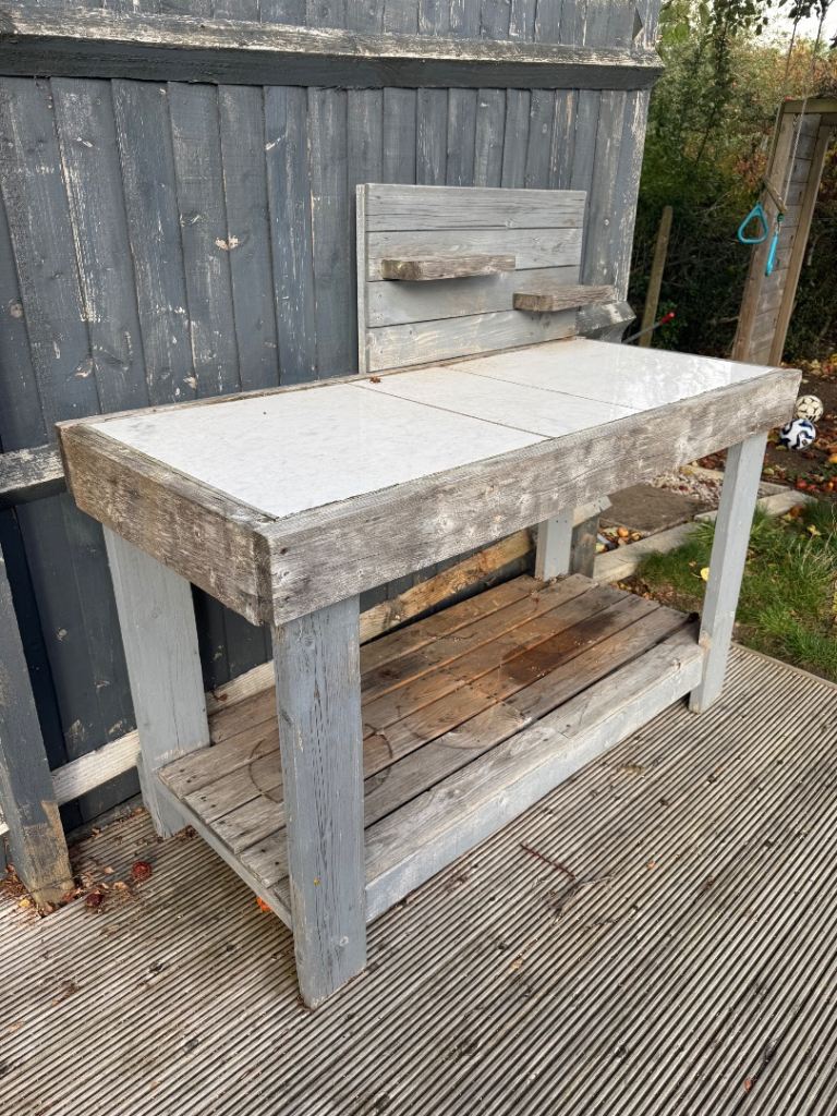 Garden Potting Bench/ bbq table with Tiled Top and Shelves