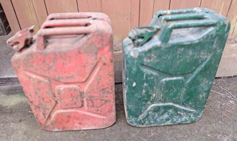 1943 [green] & 1945 [red] WW2 British Jerry Cans-£12 for the 2