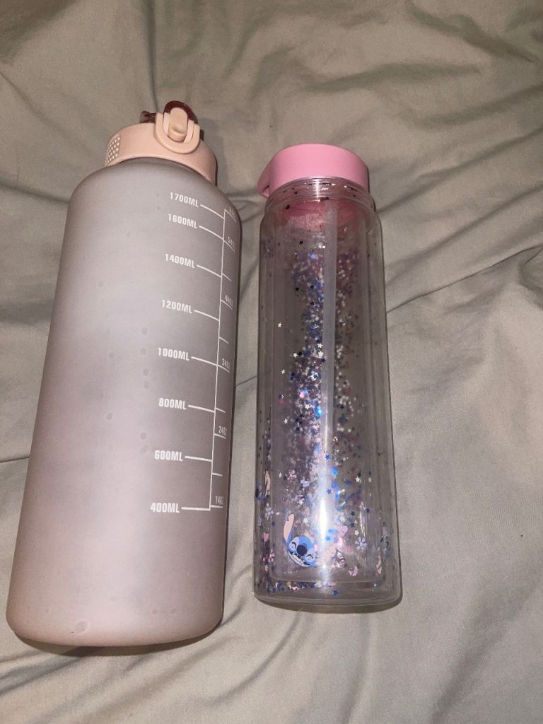 Two Water Bottles – Pink and Clear Glitter, As Good As New