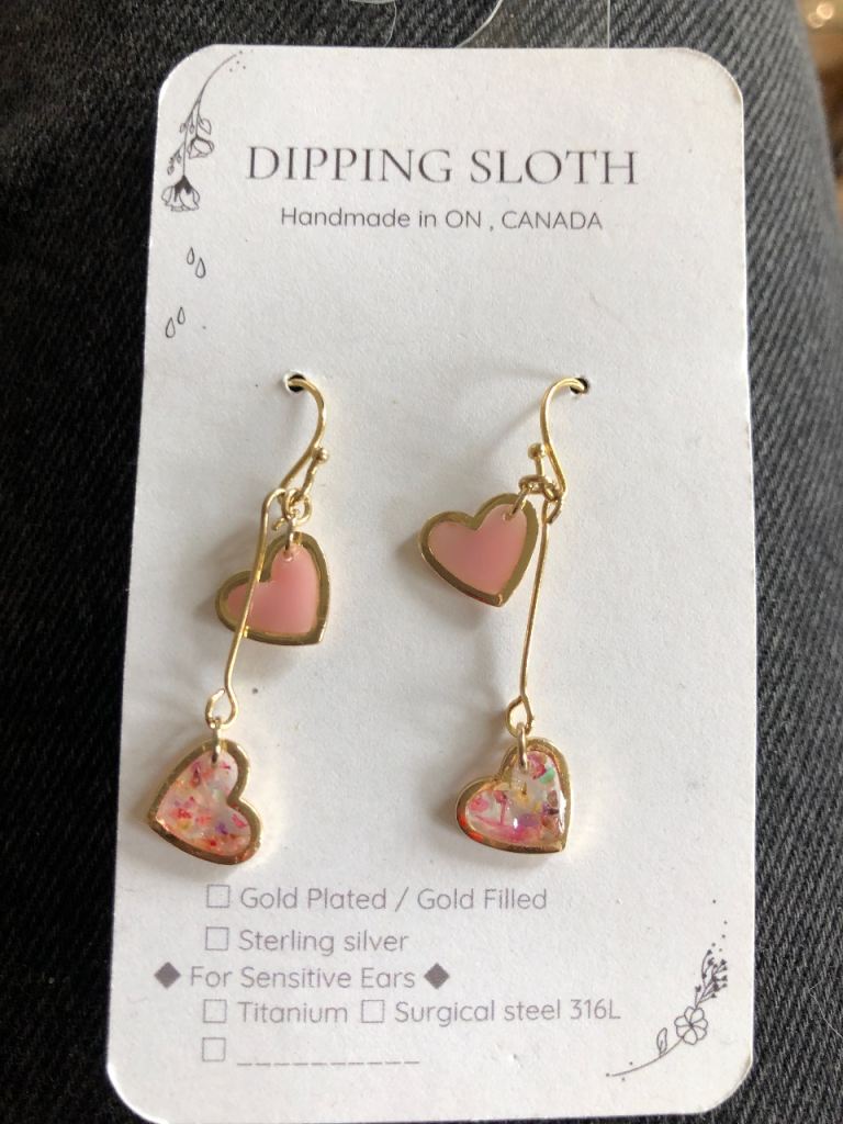 New Dipping Sloth Gold Plated Heart Earrings