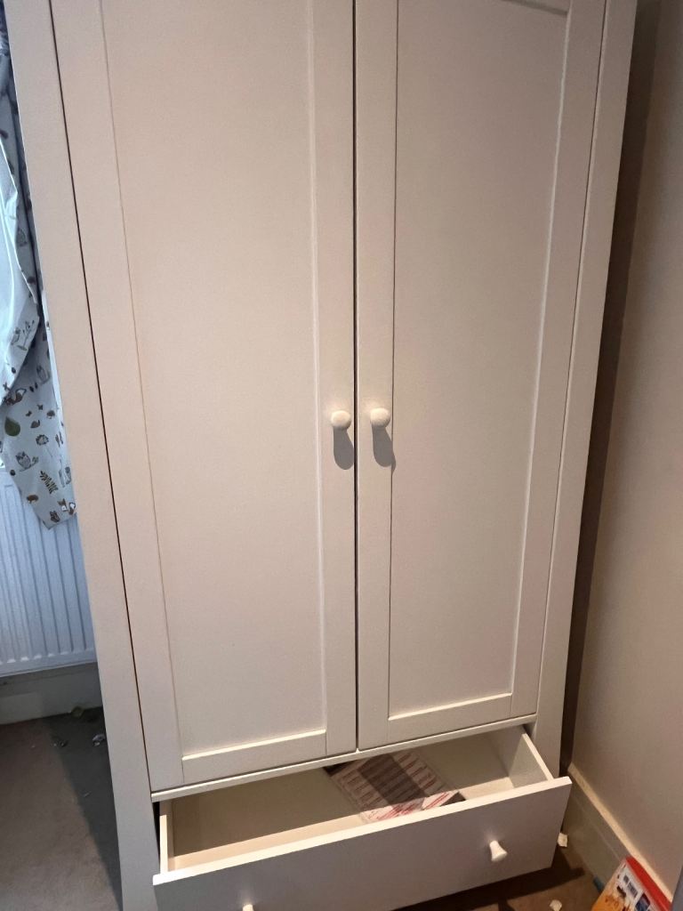 Solid wood off white kids wardrobe