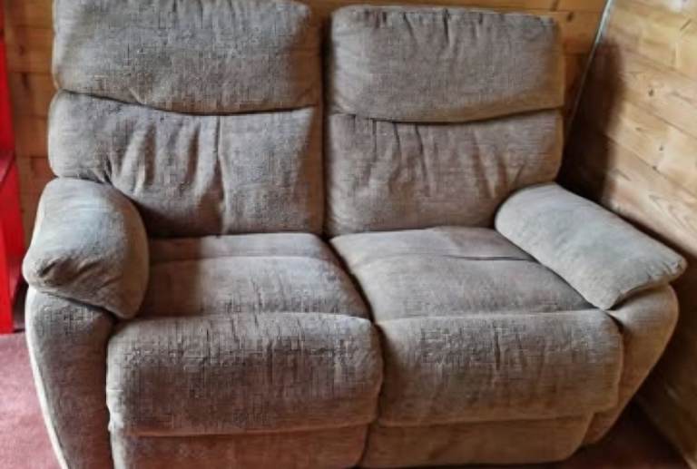 Two-Seater Recliner Sofa in Brown Fabric – Good Condition